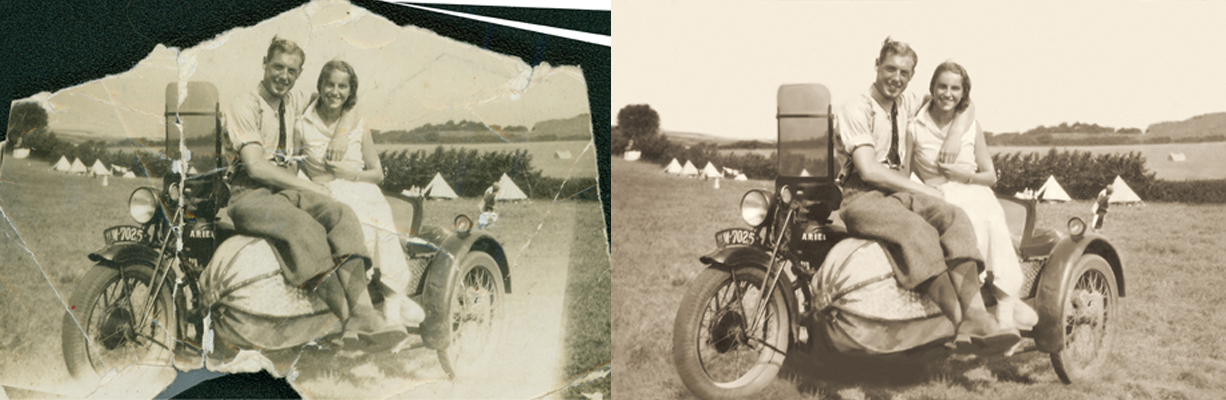 Chattanooga photo restoration vintage motorcycle wedding photo